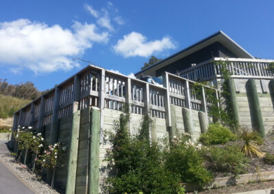 New build house with a retaining wall
