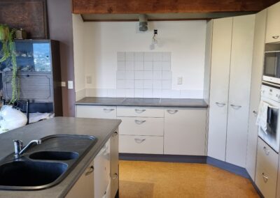 A renovated kitchen after a stove fire